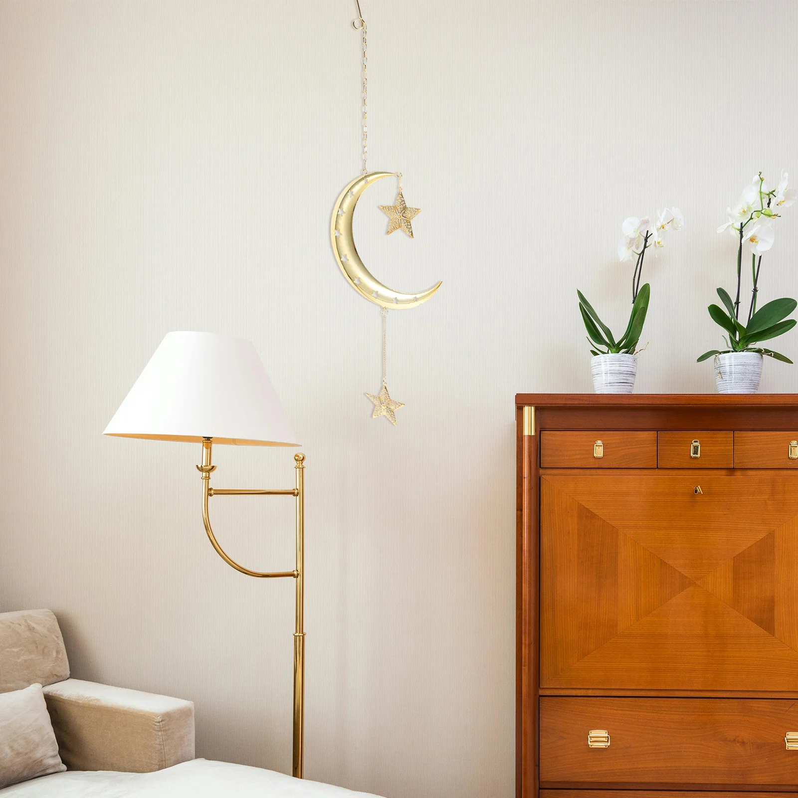 Elegante decoración colgante de pared de luna y estrella de Metal para Festival de Ramadán Mubarak, adornos decorativos para el hogar, uso interior y exterior