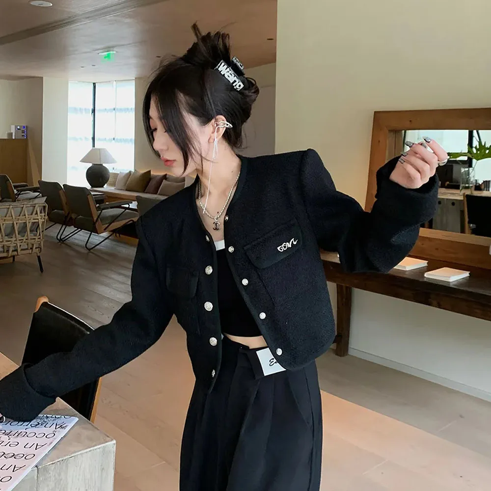 Fashion Black  Y2k Tops Women Jacket Long Sleeves Short Coat Spring Autumn Female Designer Streetwear Party Club Slim Outerwears