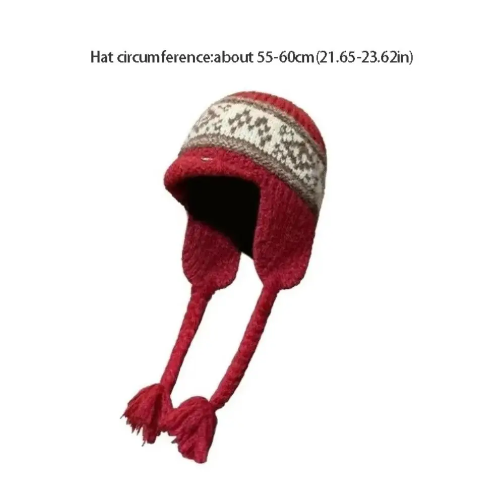 Koreanischer Stil, Fair-Isle-Mütze mit Ohrenklappen, Quasten, Ohrenschutz, Jacquard-Strickmütze, warme, kältebeständige Mütze, Bekleidungszubehör. – Detail 1