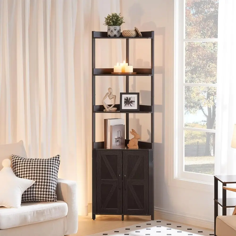 Shel with Storage, Tall Storage Cabinet, 5-Tier Bookshel with Protective ence, or Living Room, Black BB78CJ01