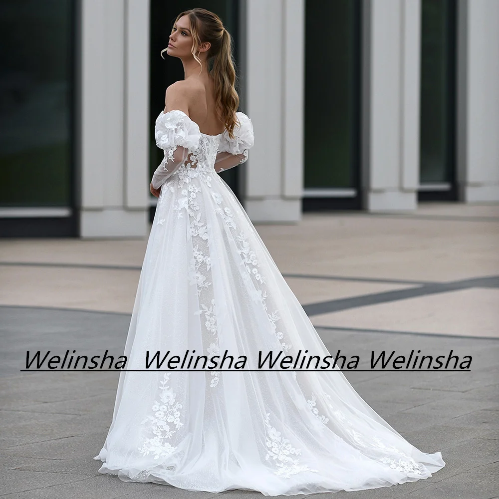 Robe de Mariée en Dentelle à Manches sulfavec Ceinture en Perles, Paillettes, Tulle, Style Boho, avec Traîne de Balayage