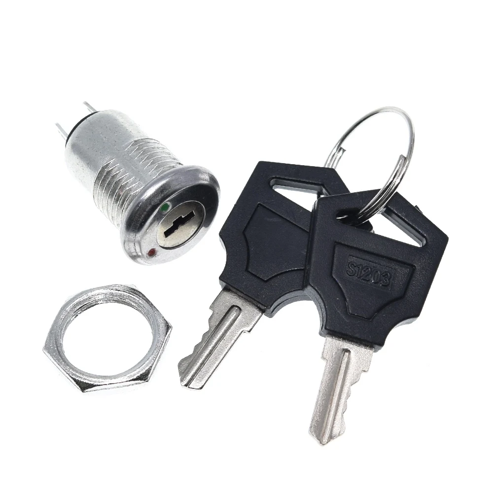 1Pcs 12mm Stainless Steel Electronic Key Switch ON OFF Lock Switch Phone Lock Security Power Switch 12*21mm S1203 2PIN 2 Keys