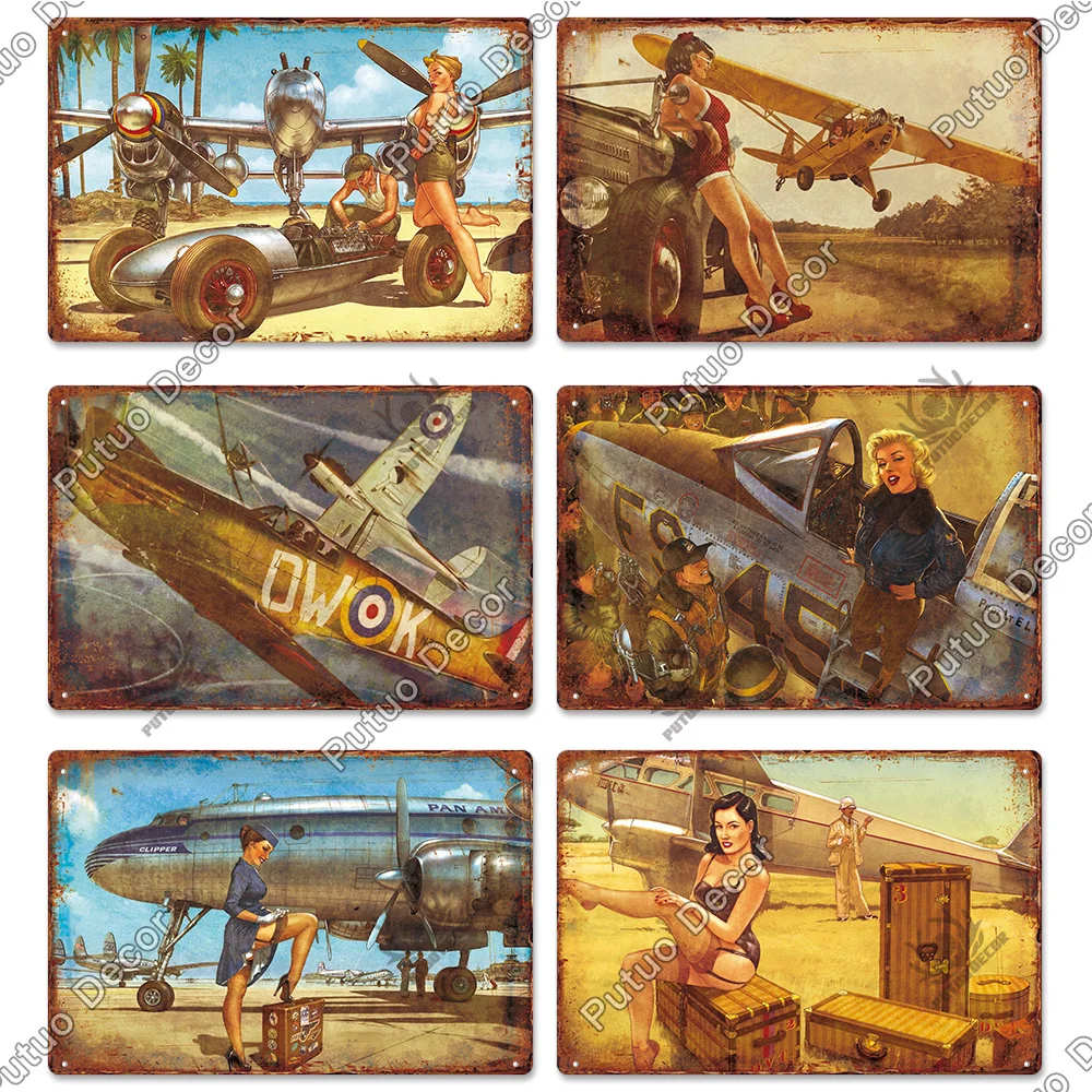 Putuo Decor The Plane Vintage Tin Sign Metal Sign Decorative Plaque Wall Decor Man Cave Room Home Club Plate