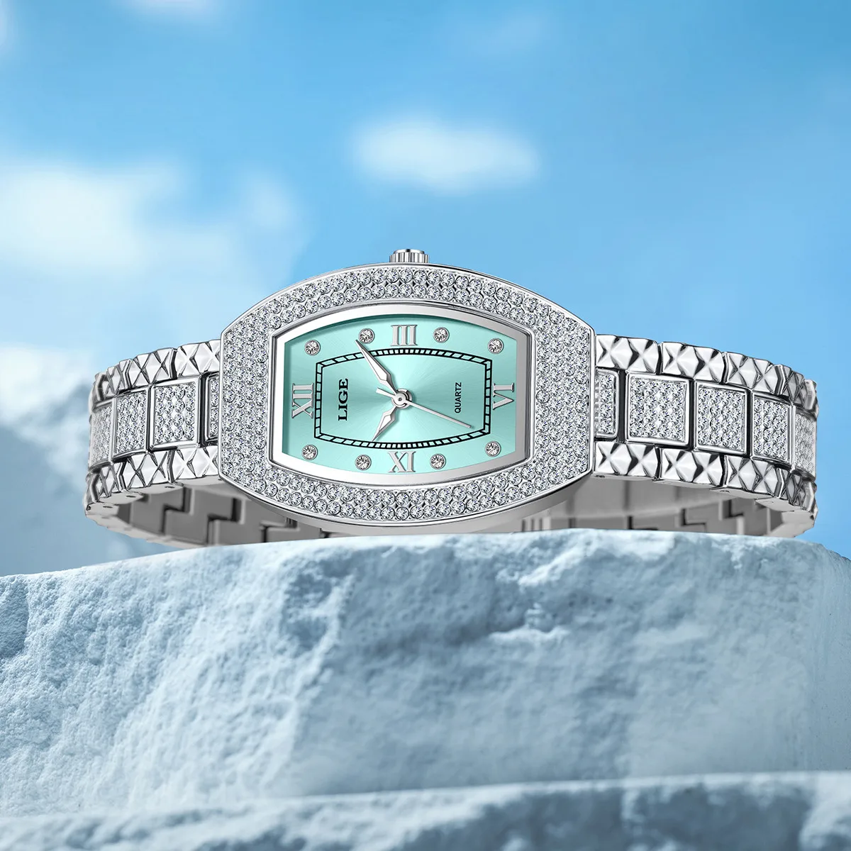 LIGE eleganti orologi al quarzo alla moda per donna cinturino in acciaio inossidabile di lusso quadrante con diamanti orologio da polso classico da donna impermeabile + scatola