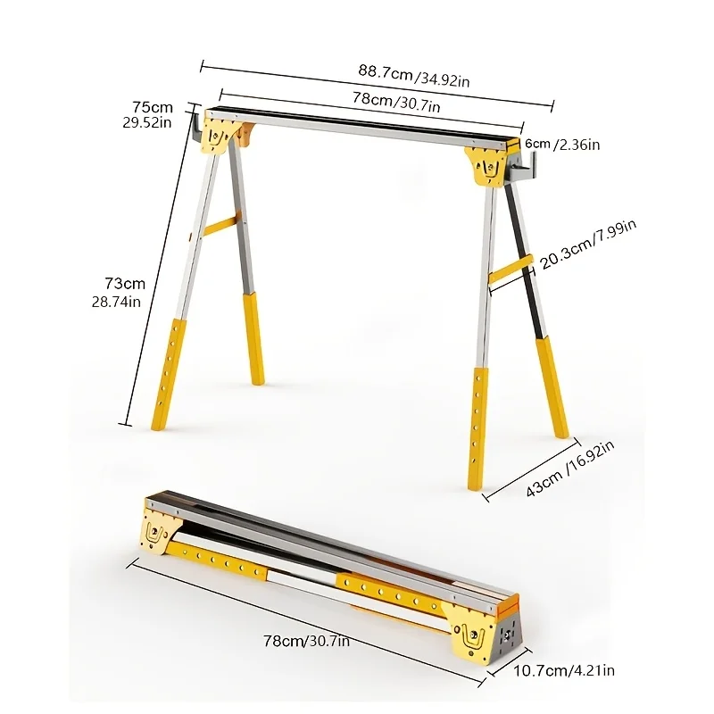 1Pc Adjustable Height Sawhorse, Folding Portable Saw Horses with 30-34 inch Adjustable Legs, for Woodworking DIY Tools
