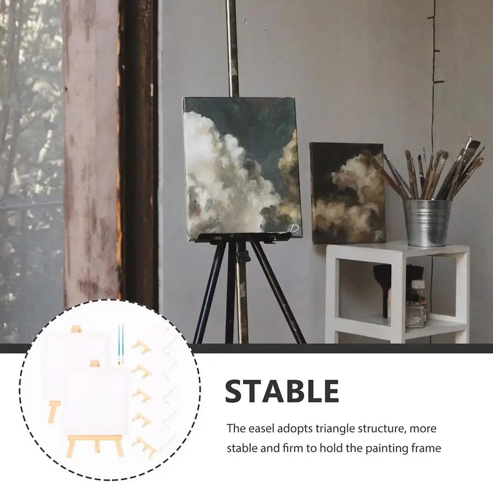 3Pcs Blank Mini Canvas Easel Set Small Tiny 10x10cm Painting Easel Multifunctional Wooden Frame Drawing Decoration Board