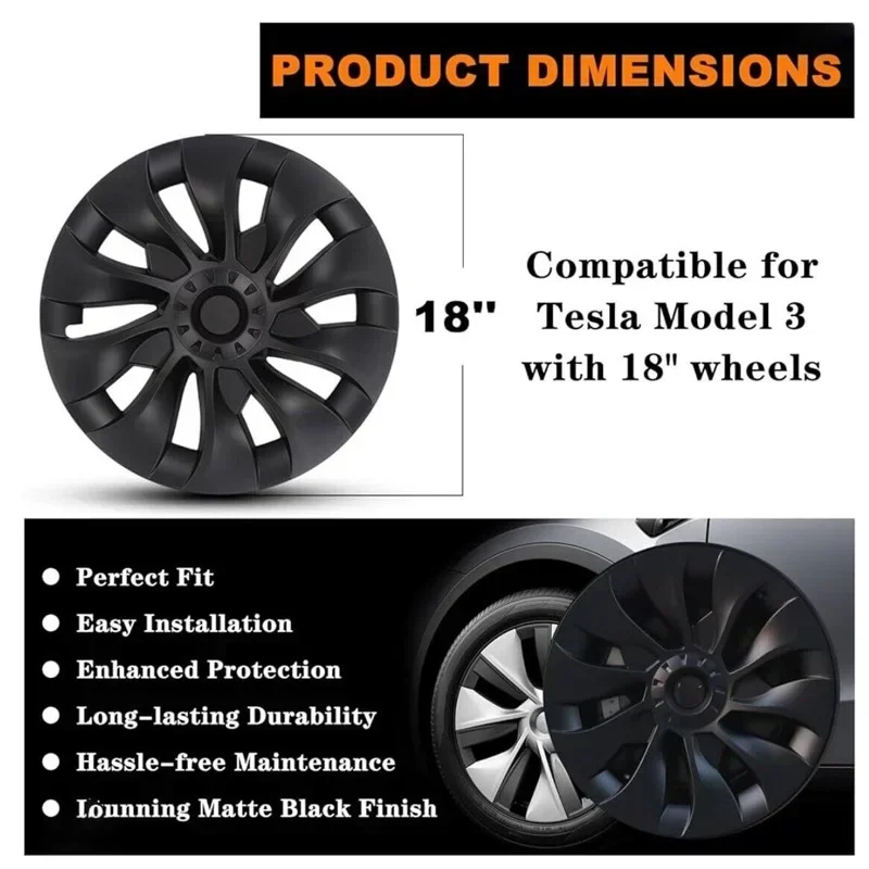 4PCS Wheel Cover for Tesla Model 3 18 Inch Performance Automobile Replacemen Hubcaps Full Rim Cover Car Accessories 2018-2023