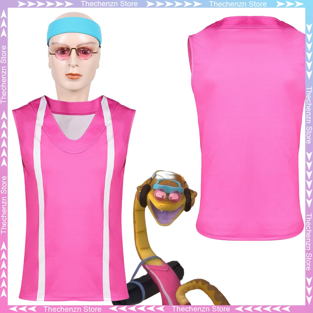 

2025 мультфильм Bad Guys Mr. Snake, косплей, фэнтезийный розовый спортивный жилет, повязка на голову, костюм, маскировка для взрослых и мужчин, наряд для ролевых игр