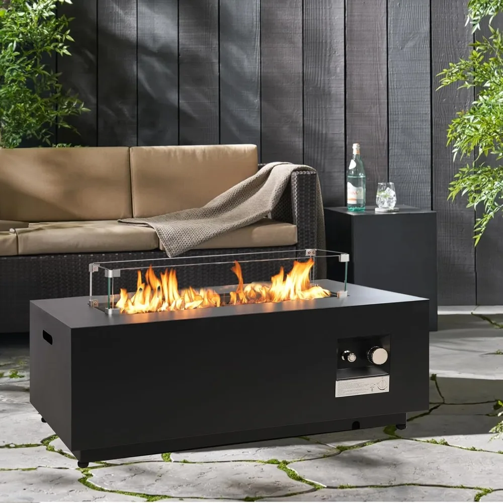 

Rectangular Outdoor Propane Fire Pit Table - 42-inch Modern Gas Fire Pit Patio, CSA Certified, Heavy-Duty, 50,000 BTU