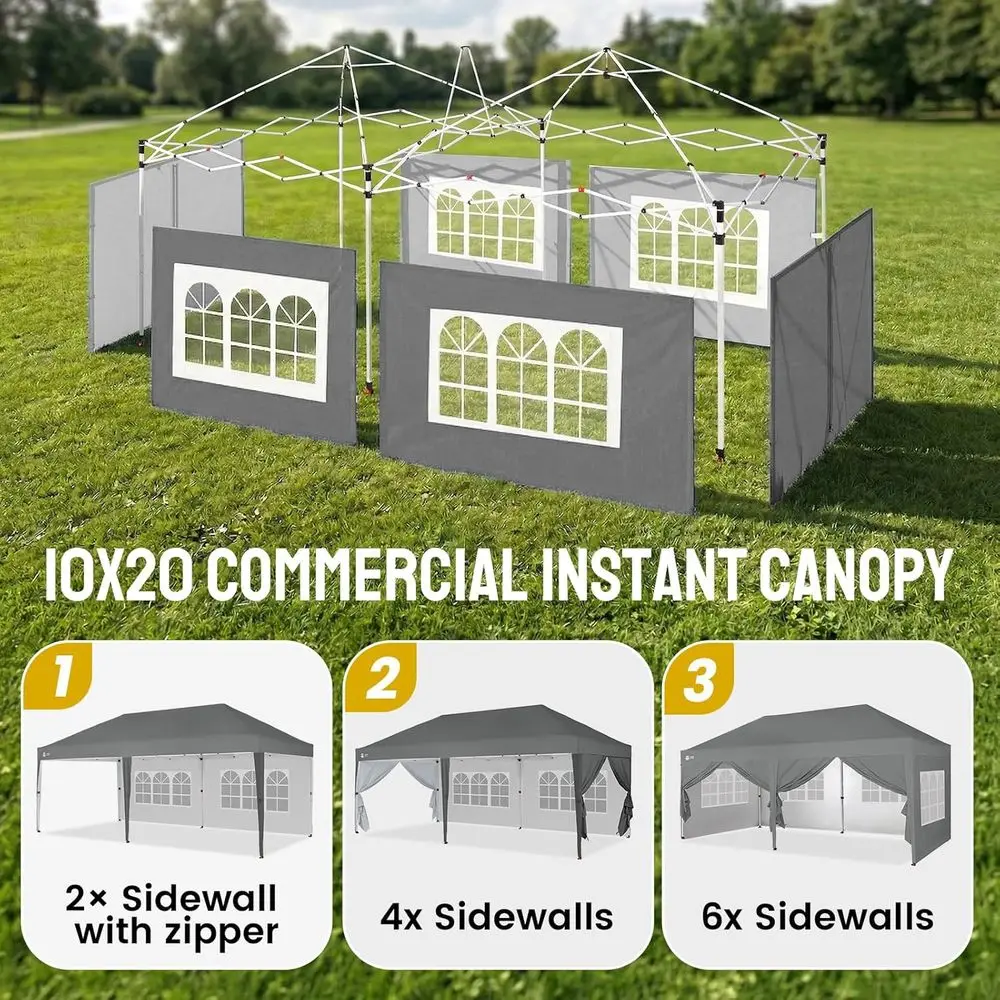 10X20 Up Commercial, Outdoor Camping Tent, Sidewalls with Windows, 400D abric, Gray view 6