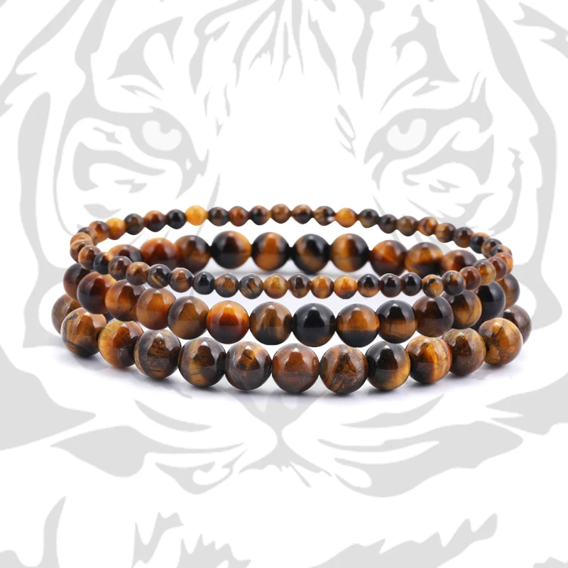 Fashion Tiger Eye Bangles Men 4/6/8mm set Natural Energy Stone Beads Reiki Healing Bracelets for Women Jewelry Pulseras Gift