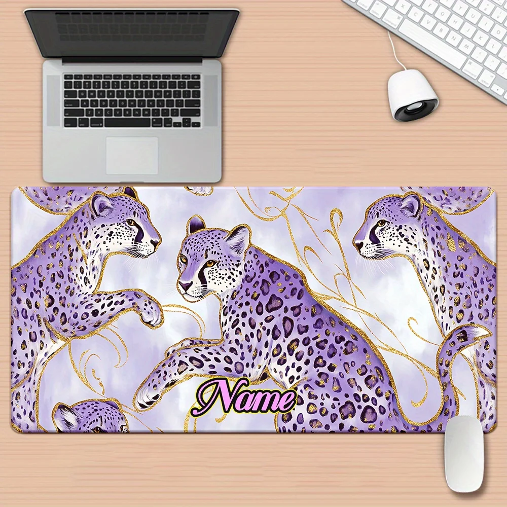 Tappetino per mouse grande con design viola ghepardo Tappetino da scrivania Tappetino da gioco Accessori da scrivania con bordo cucito antiscivolo Tappetino per mouse Tappetino per mouse da ufficio