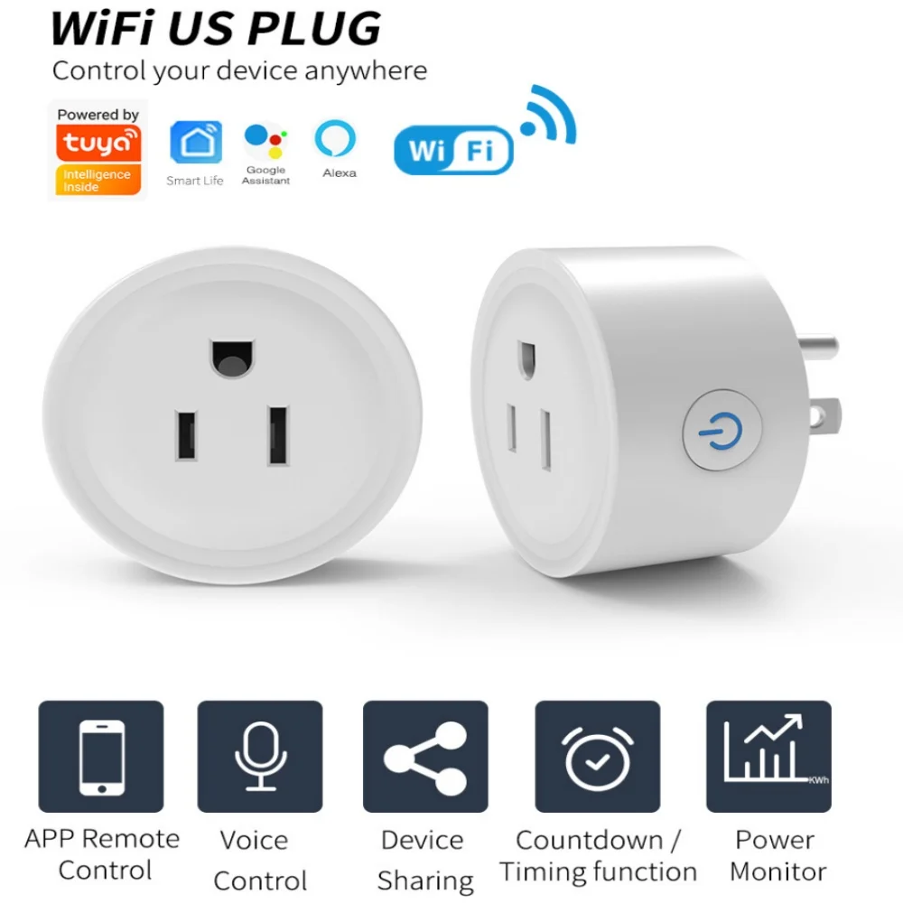 Tuya Smart Wifi Plug US Standard Wireless Outlet 10A 16A Remote Control Smart Home Appliances Work With Alexa Google Home