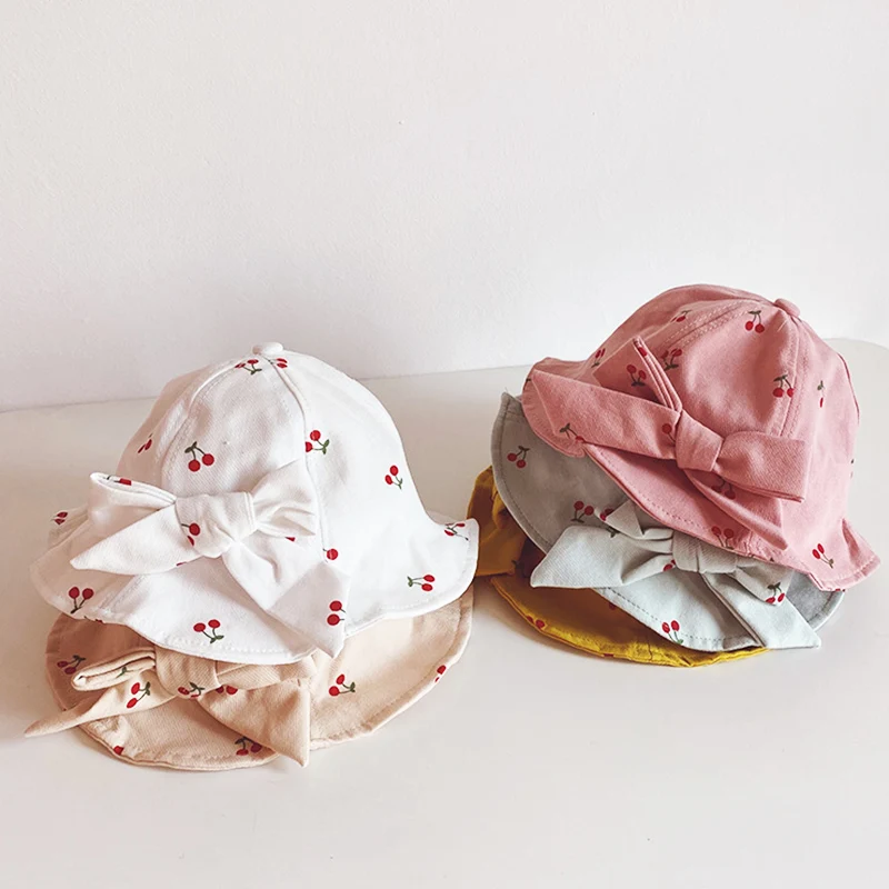 Floral Print Baby Bucket Cap Cute Bow Princess Infant Girls Panama Hat Outdoor Sunscreen Kids Fisherman Hat