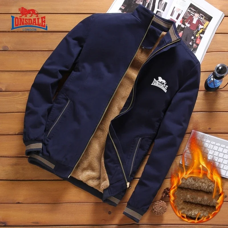 Autumn And Winter New Men's Fashion Aviator Jacket Fleece Thickened Warm Baseball Jacket Solid Color Zipper Large Size Top M-5XL - Image 2