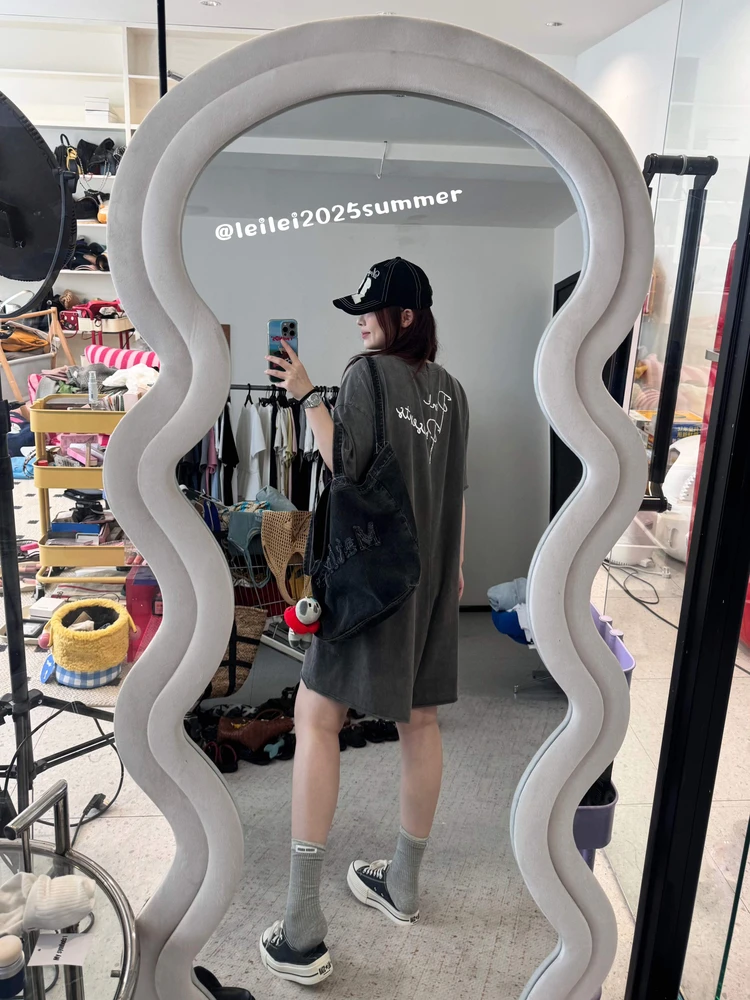 

JINGU een Label round Ne ort Sve Dr-Pant Set Ba Letter Print Casual Sle Loose Waist Long Dr for Women