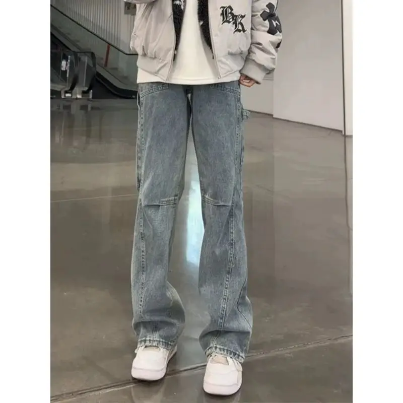 

Мужские джинсы в американском ретро-стиле, зимние, премиум-класса, стильные, слегка расклешенные, рабочие брюки, зауженные прямые джинсы