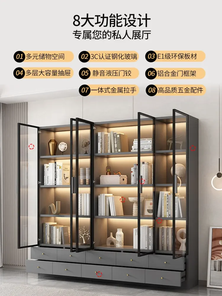 Integrated wall-to-top modern living room cabinet display study and bookshelf combination