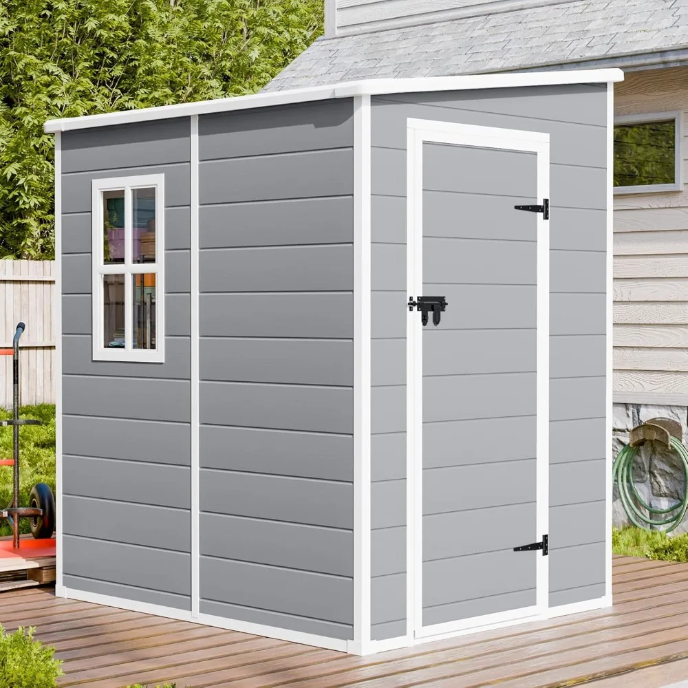 

5x4 FT Resin Storage Shed, Waterproof Outdoor Shed with Floor & Window & Lockable Door Included, Outside Plastic Tool Sheds for