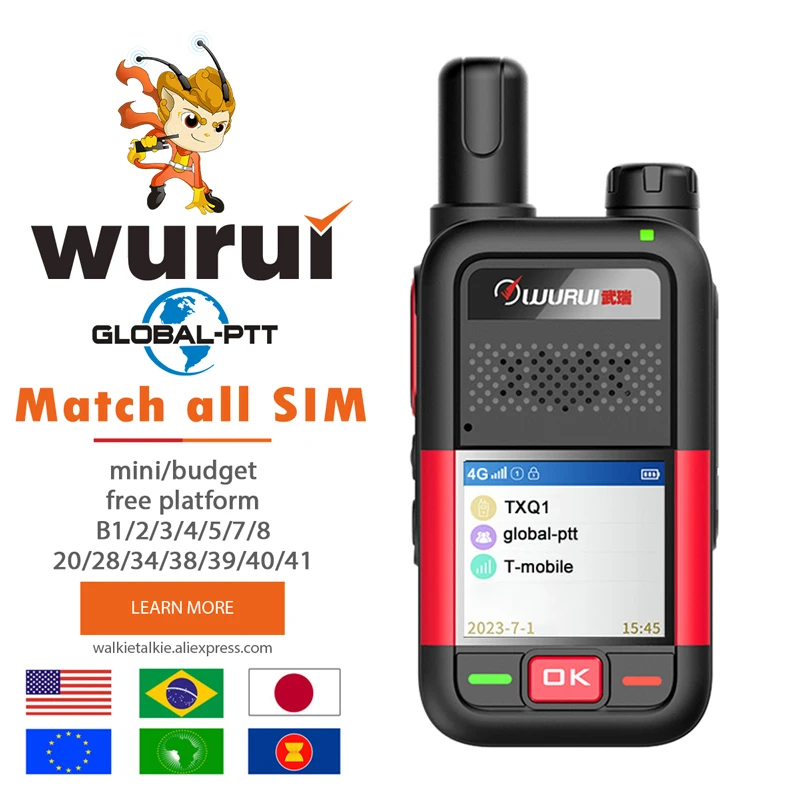 

Wurui N8 global-ptt POC walkie talkie internet 4G Two-way radio commutator long range GSM phones telecommunications 1000km reach