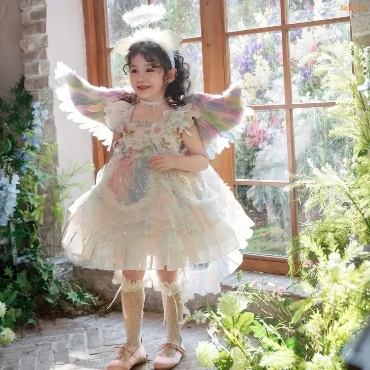 Baby Girl Summer Sweet Lolita Lace Princess Ball Gown Floral Lace Cake Sundress Birthday Holiday Party Eid Wedding Childen Cloth