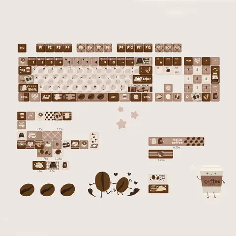 Coffee Bean Theme 131 Keys MAO Profile Keycaps PBT Dye Sublimation Key Caps for 61/84/75/104 Keys Mechanical Keyboard