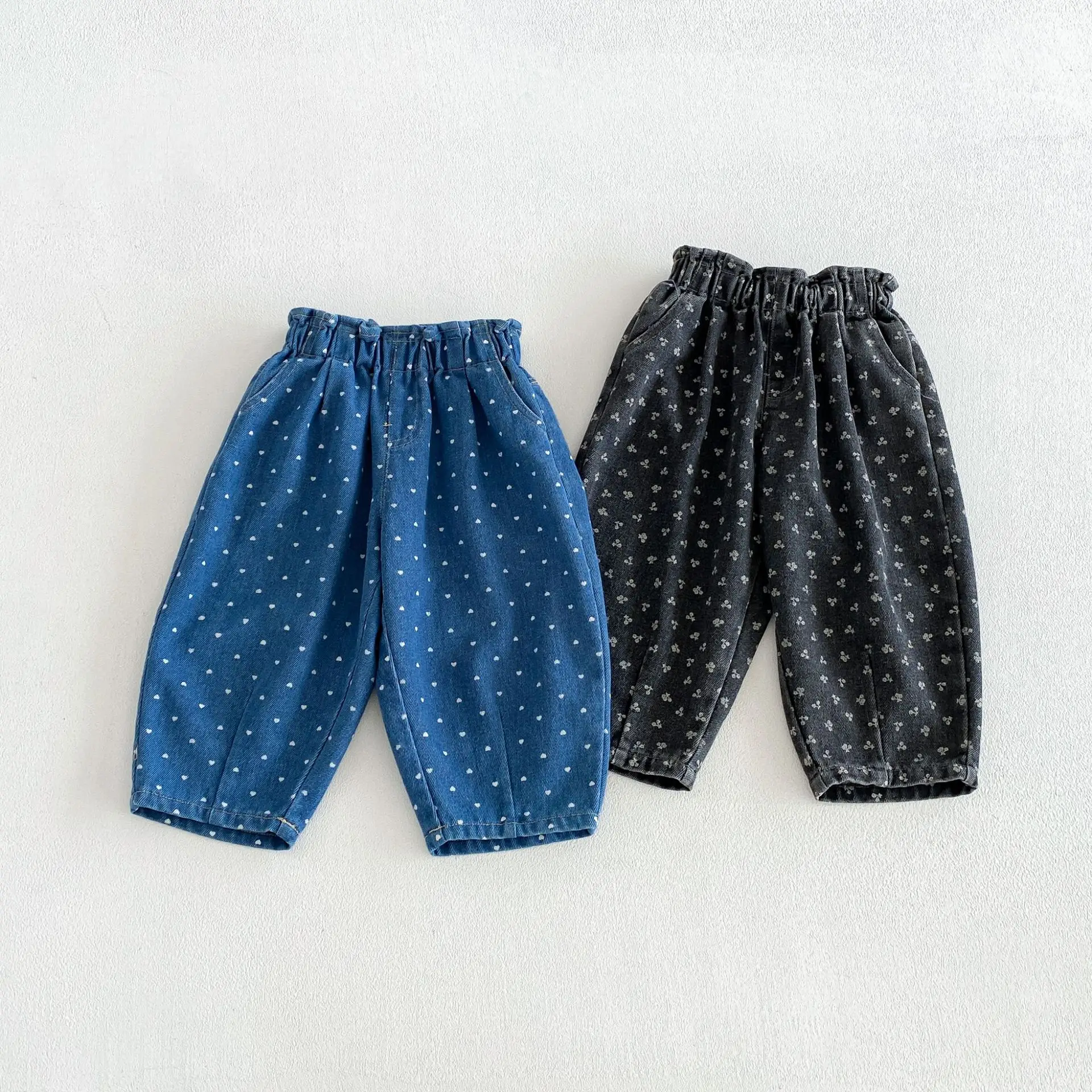 Fashion Girls Baby Spring Autumn Jeans Pants Love Printed Casual Harem Denim Pant Clothes Kids Children Birthday Clothes Trouser