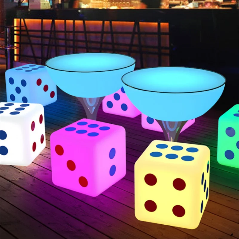 Custom, outdoor light LED Cube Light, lighting furniture cubes, RGB lighted cube bar table and chair sets