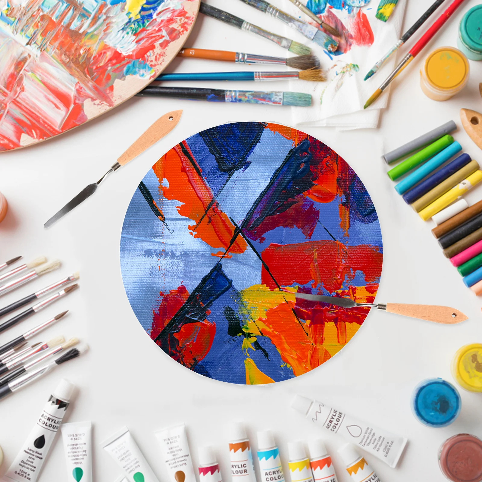 3 قطع لوحات قماشية للرسم الزيتي على شكل دائري لوحات رسم يدوية لوحات حرفية فنية قابلة لإعادة الاستخدام لوازم رسم للفنانين #3