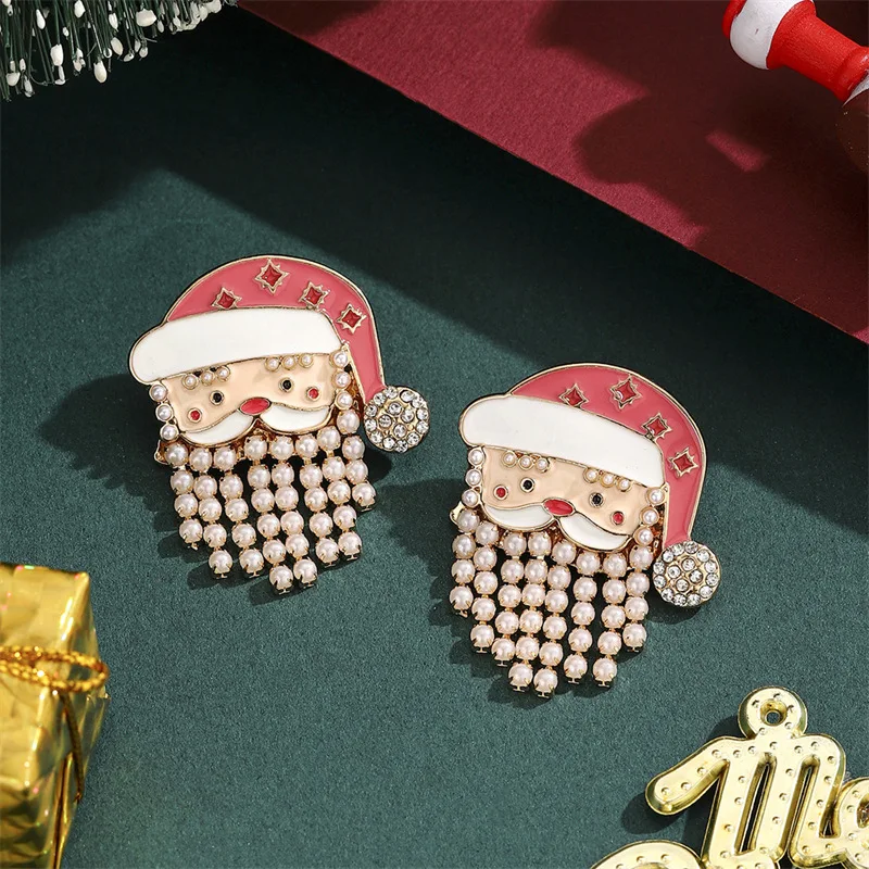 Christmas Earrings for Women Creative Cartoon Christmas Tree Elk Tassel Santa Claus Earrings
