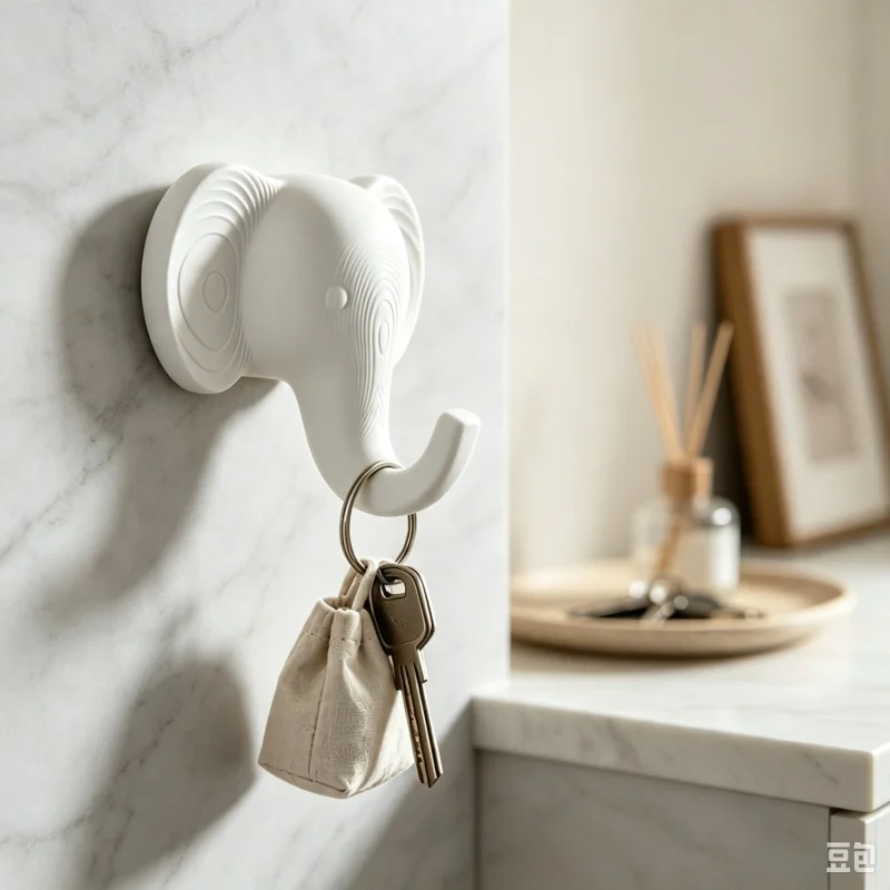 3D Printed Plastic Elephant‑Trunk Wall Hook,Delicate 3D Elephant Head Hanger, Punch‑free Wall‑mounted Hook  home accessories