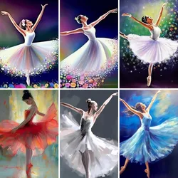 DIY Diamond Rhinestones Painting Dancing Lady White Dress,Colorful Ballerina Beaded Embroidery Kit, Mosaic Craft Home Decor