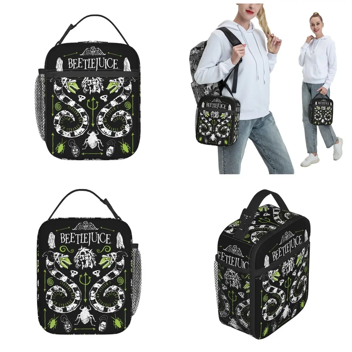 B-Beetlejuice Poster Merch Insulated Lunch Bag For Office Halloween Food Storage Bag Portable Cooler Thermal Lunch Box