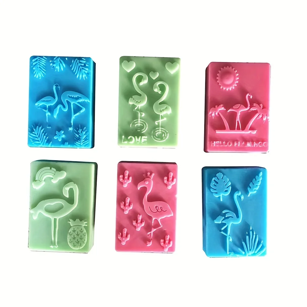 1Piece Embossing Flamingo Soap Making Tool Silicone Rectangle Soap Mold Candy Cake Baking Mould