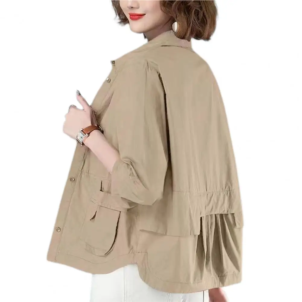 Risvolto maniche lunghe due tasche monopetto donna cappotto primavera autunno sottile tinta unita camicia corta cappotto abbigliamento quotidiano