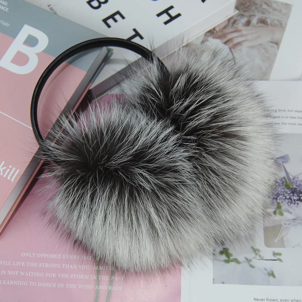 สไตล์ใหม่หรูหราสุภาพสตรี Fox FUR Earmuffs ผู้หญิงฤดูหนาว WARM Real Fox FUR Earmuffs สาว Earlap ขนาดใหญ่สุภาพสตรี Plush Earmuff