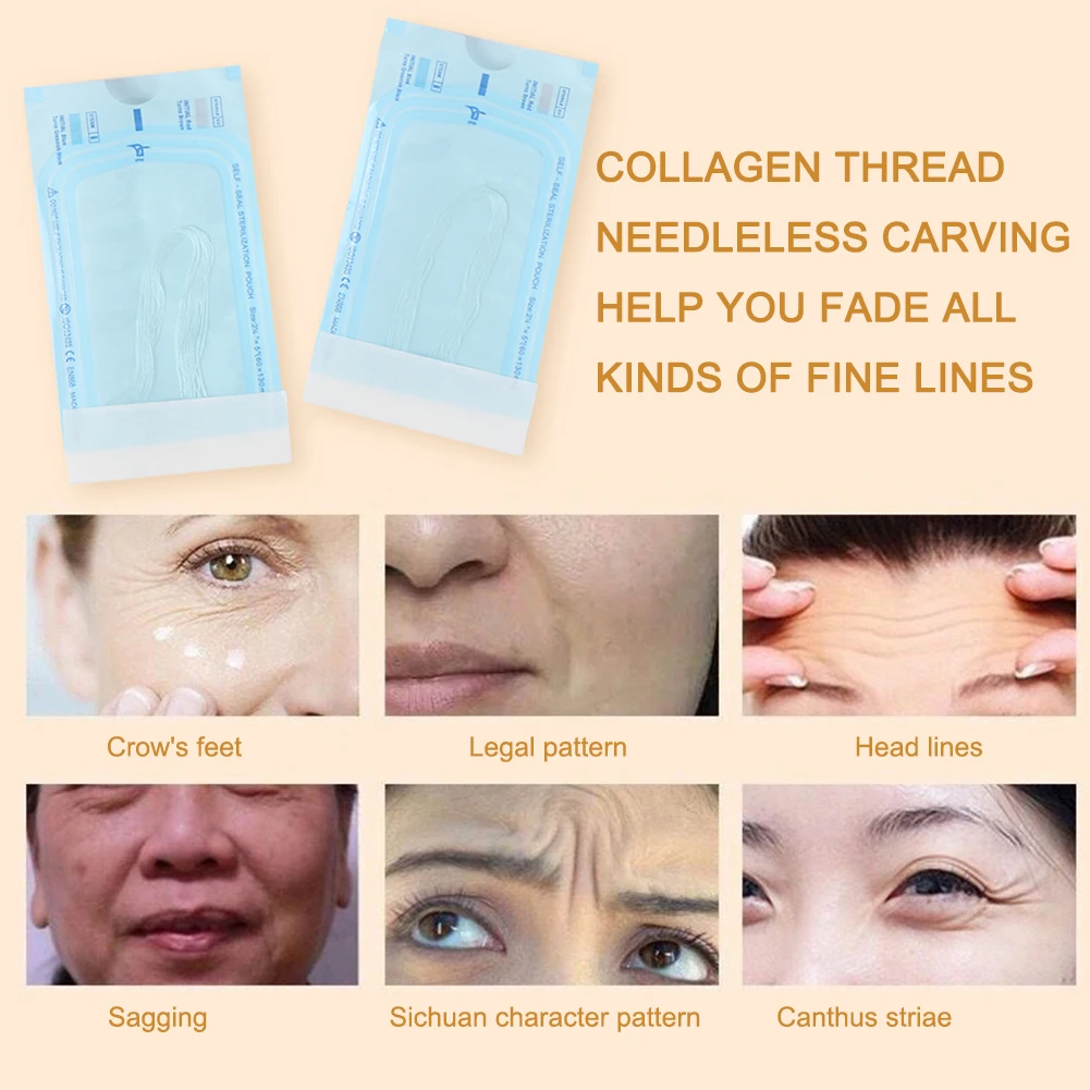 12pcs/bag Collagen Face Lifting Thread Anti Aging Gold Protein Line Absorbable Collagen Thread Carved Essence Skin Care Supplies