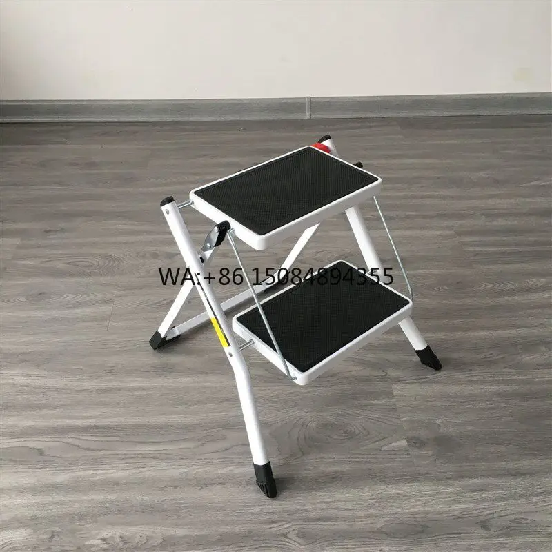 2-Step Iron Step Stool Portable Mini Ladder Chair Heavy Duty Household Ladder for Home Kitchen Loft Indoor Daily Use