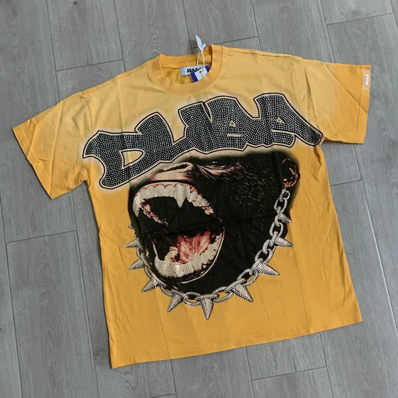 New High Quality DUAA Short Sleeved Summer Street Fashion Brand Glittering Diamond Men's Women's Duaa Tops