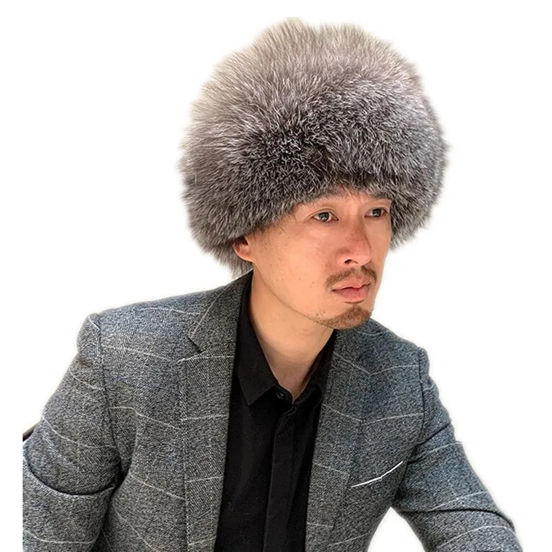 Adjustable Soft Real Silver Fox Fur Octagonal Cap Genuine Sheepskin Leather Winter Men Hats