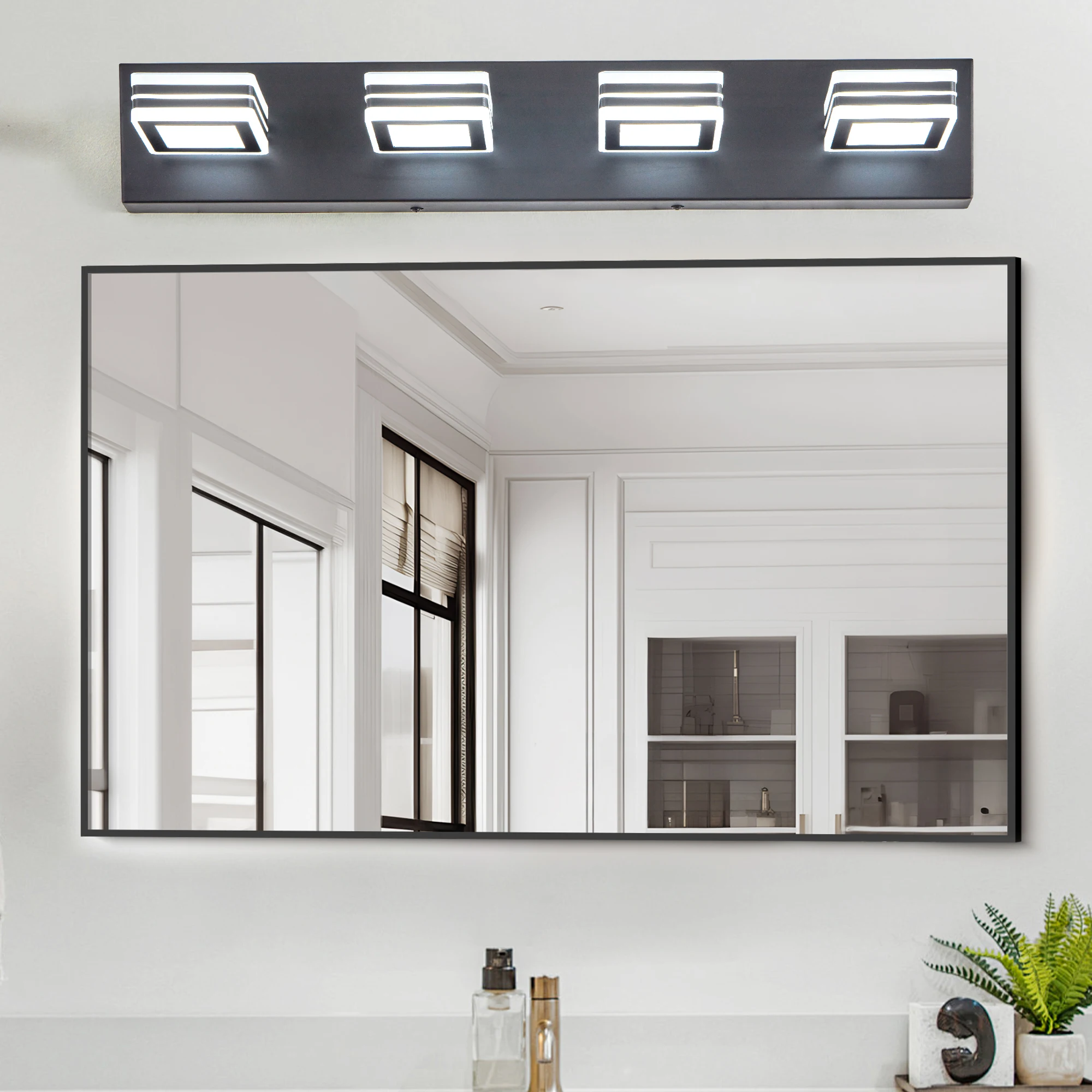 LED Modern Black Vanity Lights, 4-Lights Acrylic Matte Black Bathroom Vanity Lights Over Mirror  for Bathroom, Bedroom, Living R