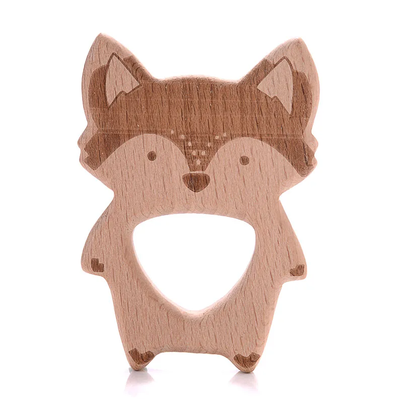 1Pcs Cartoon Animal Baby Wooden Teether Rodent BPA Food Free Beech Wood Teeth Nursing Pacifier Clip Wood Bead Accessories