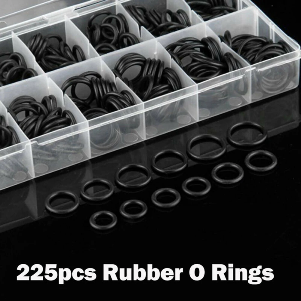 Rubber O For Ring Assortment 225 Pcs for Garage Plumbing and Hydraulic Systems with Heat and Oil Resistant Nitrile Material