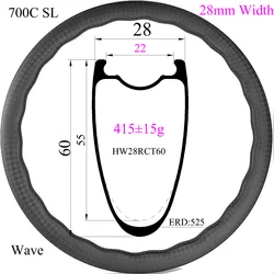 415g Wave Rim T800 Super light 700C Gravel Bike Rim Disc Brake 28mm Wide 35/40/45/50/65mm Depth 24holes Tubeless Carbon rims