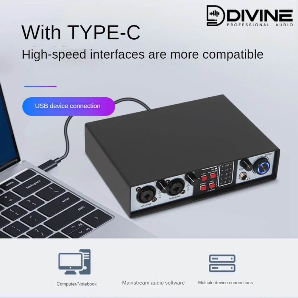 

USB-аудиоинтерфейс B63B-2, 2 входа/2 выхода, 32 бит/384 кГц, студийный комплект для записи, профессиональная звуковая карта, фантомное питание 48В