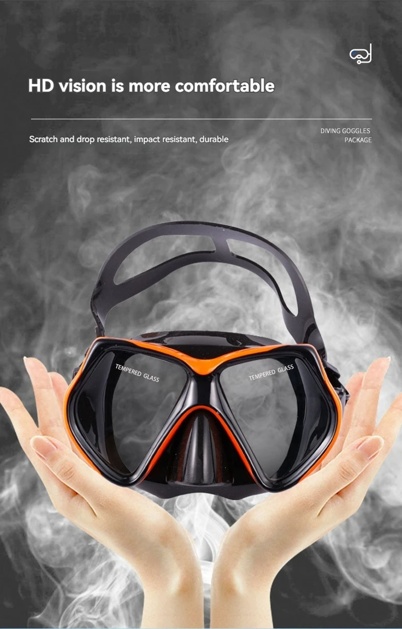 

Профессиональные силиконовые очки для дайвинга для подводного плавания, маска из закаленного стекла высокой четкости в большой оправе для мужчин и женщин