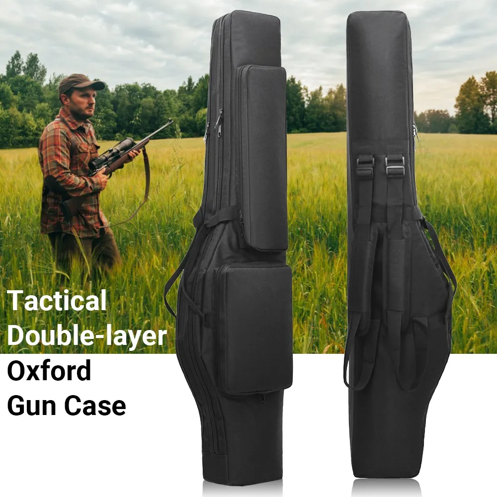 120cm Tactical Gun Bag Dual Rifle Bag Backpack Gun Carry Pouch Airsoft Shotgun Gun Padded Case Rifle Holster Outdoor Hunting Bag