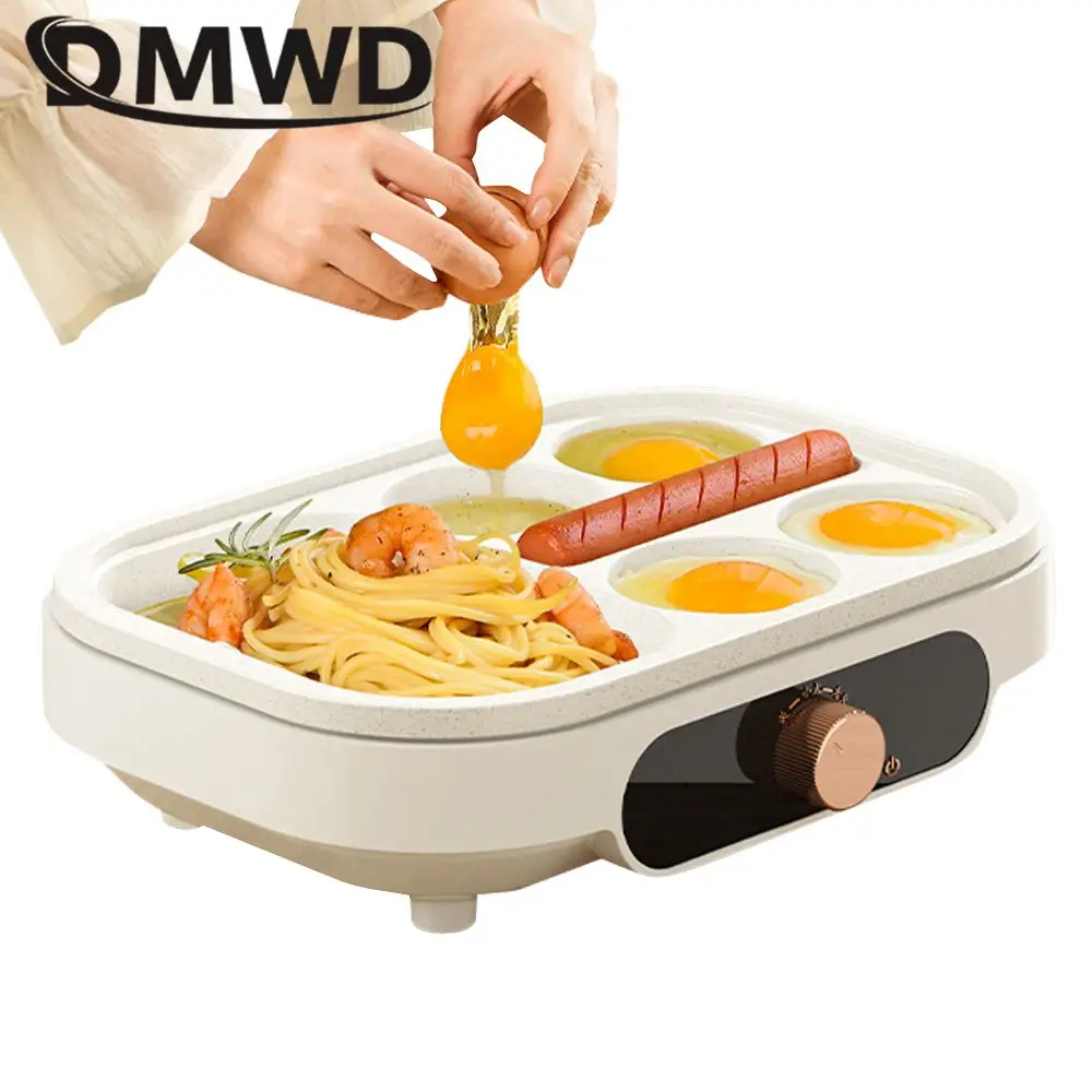 DMWD Electric Cooking Pot Egg Steak Frying Pan Hamburger Sausage Ham Pancake Maker Breakfast Machine Bakeware Non-stick Coating