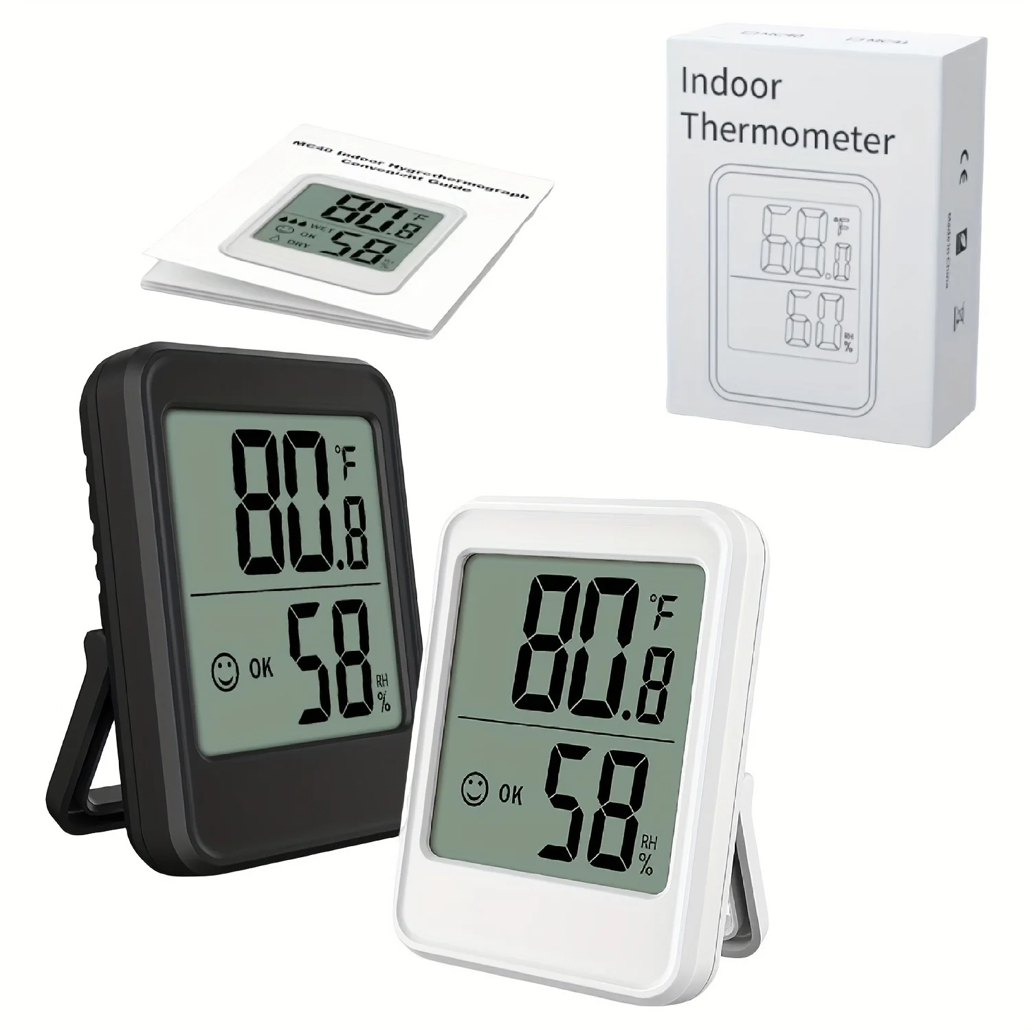 Indoor Digital Thermometer Hygrometer with Temperature Humidity Gauge for Home Office Garage Greenhouse Mini Size White