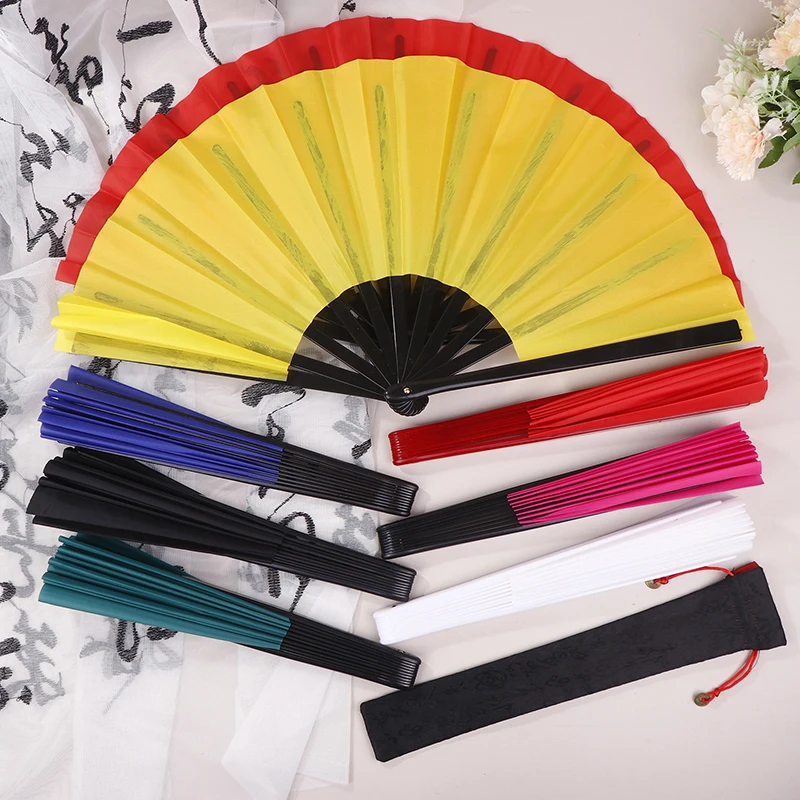 Chinese Martial Arts Kung Fu Fan Tai Chi Dance Fan Plastic Stage Performance Folding Fan Solid Color Fan Photo Prop